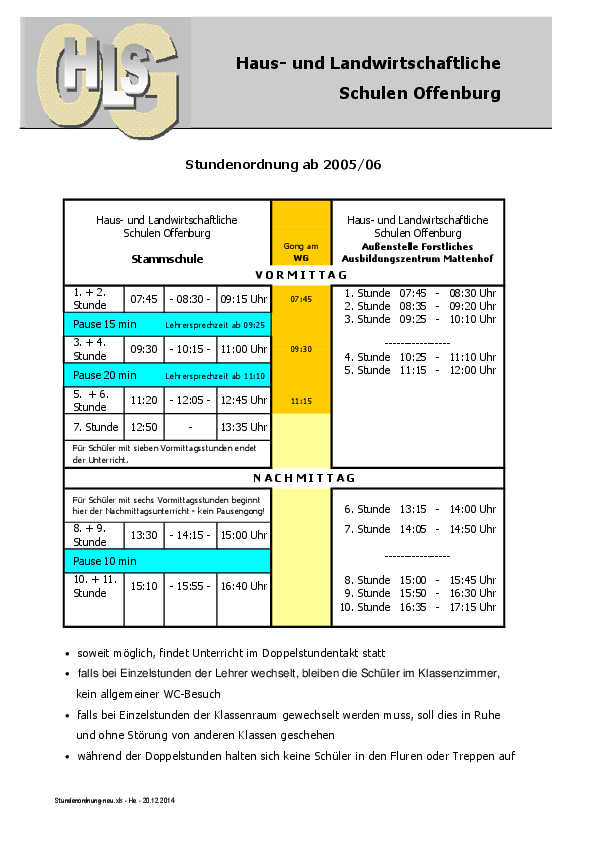 Unterrichtszeiten Haus Und Landwirtschaftliche Schulen Offenburg